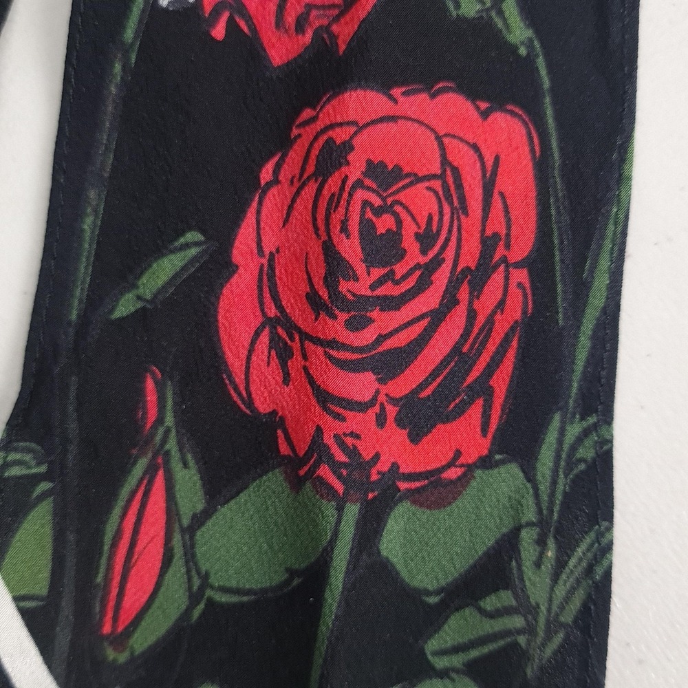 Rockins Scarf Womens One Size Black Silk Roses Barbed Wire Skinny Made UK - Picture 11 of 16